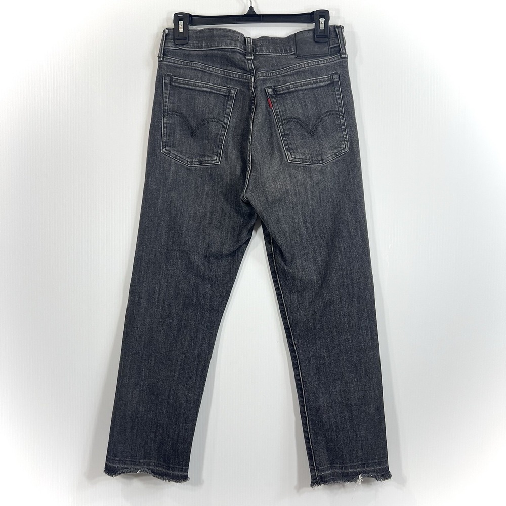Levi's Womens Wedgie Jeans Sz 29 Black Wash‎ Cropped Button Fly Frayed Raw Hem